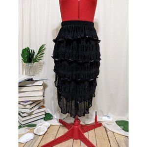 JIXE MODE PARIS Solid Black Flowy Poly Blend Flounce Skirt 26" Elastic Waist